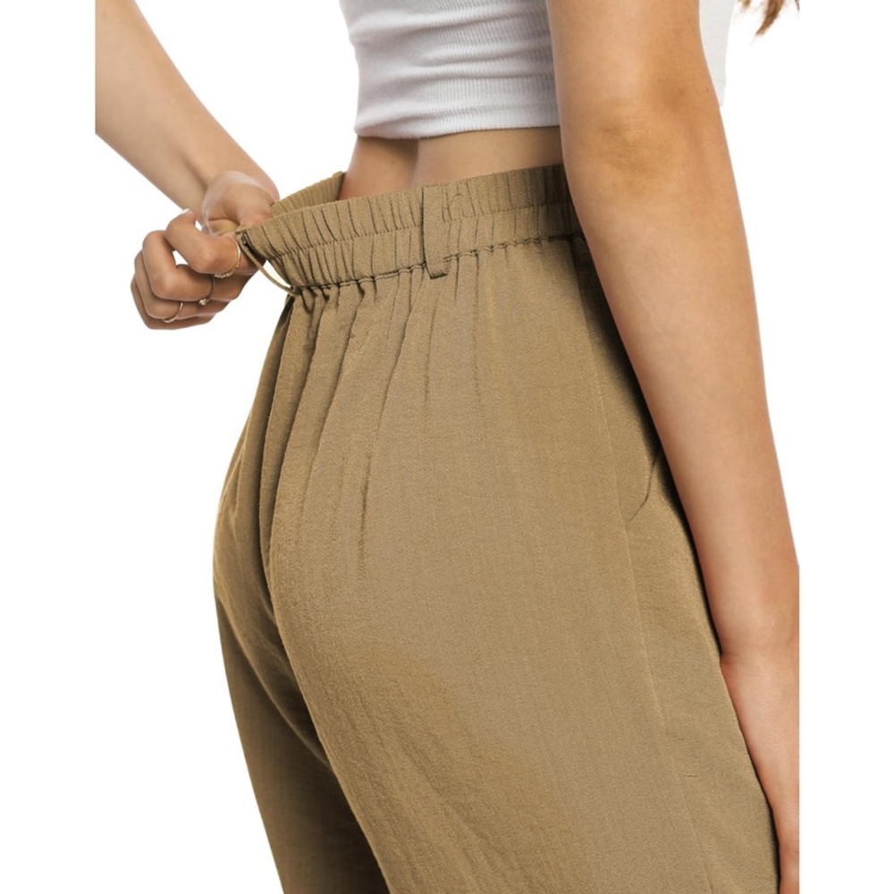 Womens Casual Wide Leg Pants High Waisted Button Down Khaki Pants - Picture 4 of 7